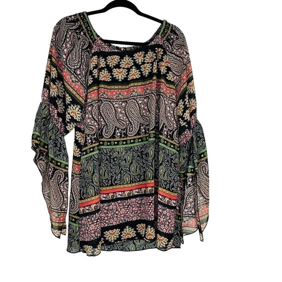 New Directions Women's Top Geo Print Multi Color Off The Shoulders Tunic Size XL - Picture 2 of 8